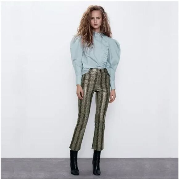 Zara Snakeskin Faux Leather Pants Size Small - Picture 1 of 7